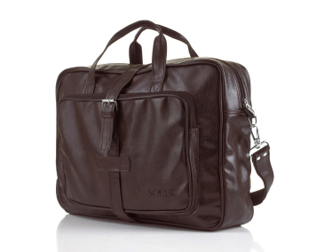 Torba na ramię Solier, na laptopa 17", brązowa, wzór S10 vintage