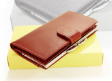 Elegancki portfel damski z biglem, skórzany PD-019 BV Wiśnia