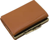 Elegancki skórzany portfel damski na bigiel, portmonetka PD-304 camel