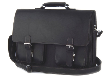 Teczka skórzana BarellyBags- Dark Black-M  Czarny Mat